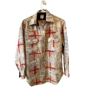 VINTAGE MOSCHINO men’s wool shirt, multicolored, covered buttons. Size MEDIUM